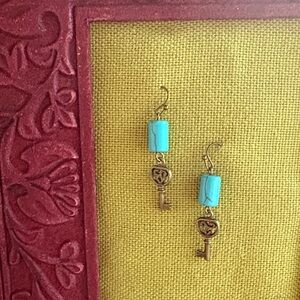 Turquoise and Gold Key Dangle Earrings